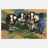 Hirtenjunge mit Kühen by Heinrich Arrigo Wittler, Ölstudie, sold Sep 2024