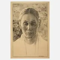 "Bildnis der Frau Seng" by Carl Ludwig Noah Bantzer, 1915, Kreidelithographie, sold Sep 2024