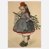 Emil Beithan, Mädchen mit Tannenbaum, Lithographie