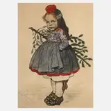 Emil Beithan, Mädchen mit Tannenbaum, Lithographie