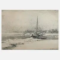Fritz Köhler, Winter am Niederrhein, Kreidelithographie