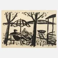 "Bert Brecht und Helene Weigel" by Arno Mohr, 1973, Lithographie auf Papier, sold Sep 2024