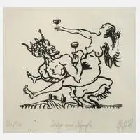 Uwe Pfeifer, "Satyr und Nymphe", Lithographie