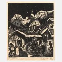 "Winter" in Ramsau by Fritz Richter, Holzschnitt auf dünnem Papier, sold Sep 2024