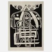 Max Ackermann, Abstraktion in Weiß und Schwarz, Holzschnitt auf Papier