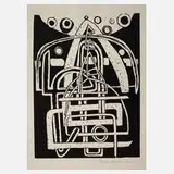 Max Ackermann, Abstraktion in Weiß und Schwarz, Holzschnitt auf Papier