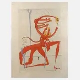 Salvador Dalí, "Figure rouge avec portrait de...", Kaltnadelradierung mit Schablonenkolorit auf langfaserigem Japanpapier mit Büttenrand