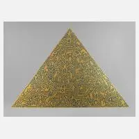 Keith Haring, “Pyramid”, Siebdruck in Blau auf goldenem Grund