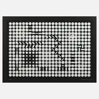 Viktor Vasarely, Scheiben vor schwarzem Grund, Farbsiebdruck auf schwarzem Papier