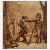 Victor de la Croix, der Holzdieb, Tuschezeichnung in Camaieu-Technik in Sepia auf Papier