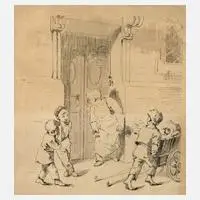 Hans Deiters, Kinderszene, Tuschefeder auf Papier