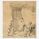 Hans Deiters, Kinderszene, Tuschefeder auf Papier
