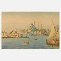 Vahit Armagan, Blick auf Istanbul, Aquarell
