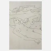 Edvard Frank, Liebespaar, Tuschefederzeichnung auf Papier
