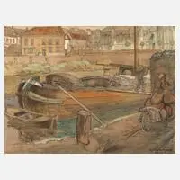 Karl Hapke, Kahn am Anleger, Mischtechnik