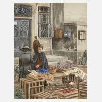 Walter Jost, »Vor der Rathaustreppe in Düsseldorf«, Mischtechnik