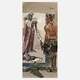 Heinrich Kley, Faun und Edelfrau, Mischtechnik auf Karton
