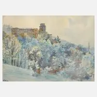 Fritz Neuenhahn, Heidelberger Schloss im Frühling, Aquarell auf Papier