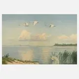Fliegende Schwäne am See by Karl Ewald Olszewsky, Aquarell über Graphit auf leichtem Karton, sold Sep 2024
