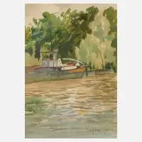 Eugen Spiro, Boot auf der Havel, Aquarell auf Aquarellkarton