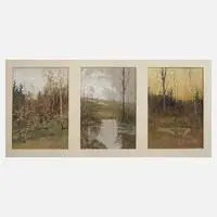 Eduard Weichberger, Drei Landschaften, Aquarell und Deckfarben auf Papier
