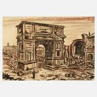 Fritz Zalisz, "Roma-Arco di Tito", Kreiden in Rot und Schwarz auf strukturiertem Papier