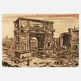 Fritz Zalisz, "Roma-Arco di Tito", Kreiden in Rot und Schwarz auf strukturiertem Papier