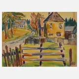 Fredo Bley, Sommerliche Dorfansicht, Mischtechnik