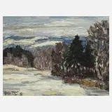 Fredo Bley, Winter im Vogtland, Öl auf Sperrholztafel