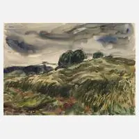 Werner Haselhuhn, Regen über den Feldern, Aquarells