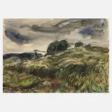 Werner Haselhuhn, Regen über den Feldern, Aquarells
