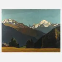 Hanns Herzing, "Festtag der Lichter" am Weißhorn?, 1956, Öl auf Hartfaserplatte