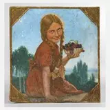 Georg Schwenk, Mädchen mit Kirschen, Gouache auf Karton