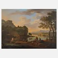 Jacob de Heusch, Italienische Flusslandschaft, 1696, Zeichnung