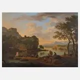Jacob de Heusch, Italienische Flusslandschaft, 1696, Zeichnung
