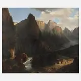 Ad. de Coursy, Gebirgslandschaft mit Sturzbach, Öl auf Leinwand