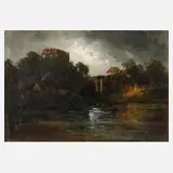 Carl Ernst Morgenstern, Flusslandschaft bei Gewitter, 1871, Öl auf Leinwand