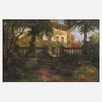 Carl Jutz d. J., Prächtige Villa im Park, Öl auf Leinwand