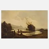 Franz Emile Herman Krause, Schiffbruch an der Küste, Öl auf Leinwand