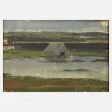 Anton Zwengauer, Hütte im Dachauer Moor, 1890, Öl auf dünner Pappe