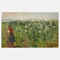 Gyula Aggházy, Mädchen am sommerlichen Mohnbeet, Öl auf Leinwand