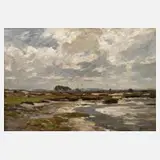Eugen Dücker, "Heidemoor", Ölstudie auf Malkarton unter partieller Freilassung des Malgrundes