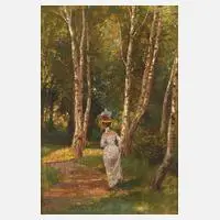 Josef Friedrich, Dame im Park, 1900, Öl auf Malkarton