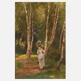 Josef Friedrich, Dame im Park, 1900, Öl auf Malkarton