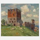 Ferdinand August Glienke, Festung Hammershus auf Bornholm, Öl auf Holz