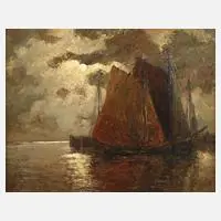 Hans Harländer, Segelboote im Abendlicht, Ölmalerei auf Karton