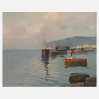 G. Maziani, Mediterrane Hafenimpression, Öl auf Leinwand