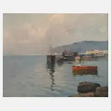 G. Maziani, Mediterrane Hafenimpression, Öl auf Leinwand
