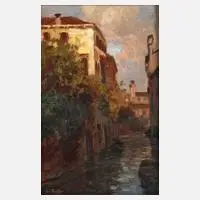 Kanalansicht in Venedig by Lucia Mortillaro, Öl auf Malkarton, sold Jun 2024