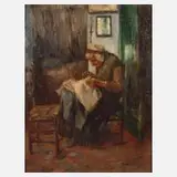 Adelbert Niemeyer, Frau in der Stube, Öl auf Leinen auf Karton kaschiert